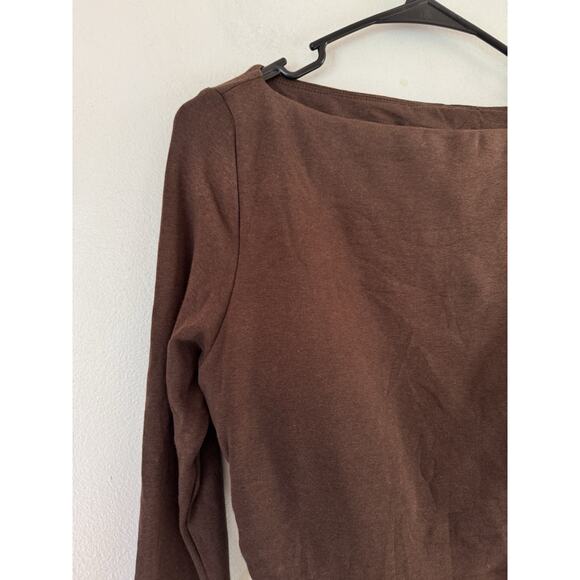 NWT OGL Modern Side Ruched Boatneck Brami Long Sleeve Top Espresso Size Large - Picture 3 of 7